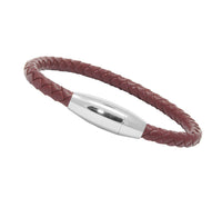 Unisex Men's Genuine Leather Stainless Steel Magnetic Clasp Bracelet Burgundy