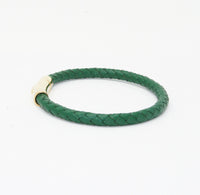 Unisex Men's Genuine Leather Stainless Steel Magnetic Clasp Bracelet Green