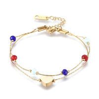 Stainless Steel Multi-strand Bracelet Glass Coreana Lobster Heart Gold 6.4" Z175