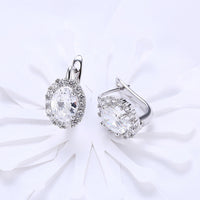 Platinum Plated Earrings  Hoop Huggies AAA Zirconia Latch Back Clasp L583