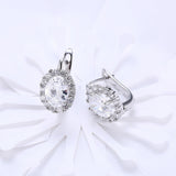 Platinum Plated Earrings  Hoop Huggies AAA Zirconia Latch Back Clasp L583
