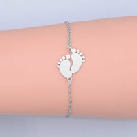 Stainless Steel Bracelet Lobster Baby Feet Silver Ajustable Z213