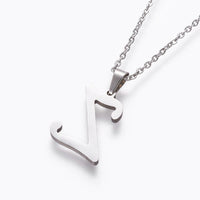 Stainless Steel Set Stud Earring Pendant Necklace Alphabet Letter 17.7" P495