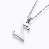 Stainless Steel Set Stud Earring Pendant Necklace Alphabet Letter 17.7" P495