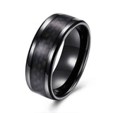 Stainless Steel Black Mens Band Carbon Fiber Silver Black Blue Ring B558