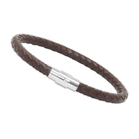 Unisex Men's Genuine Leather Stainless Steel Magnetic Clasp Bracelet Brown