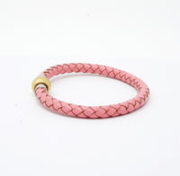 Unisex Men's Genuine Leather Stainless Steel Magnetic Clasp Bracelet Pink