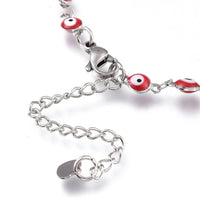 Stainless Steel Bracelet Enamel Lobster Evil Eye Silver Red 7.8" Z188