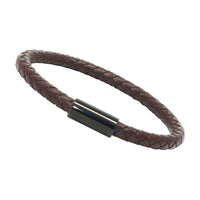 Unisex Men's Genuine Leather Stainless Steel Magnetic Clasp Bracelet Brown