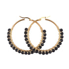 Hoop Earrings Stone Beads Gold Stainless Steel Hoop 50mm Pin 0.6x1mm  P602