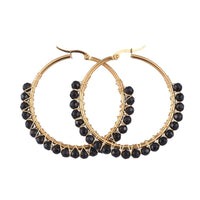 Hoop Earrings Stone Beads Gold Stainless Steel Hoop 50mm Pin 0.6x1mm  P602