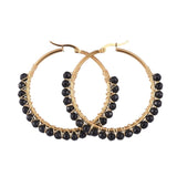 Hoop Earrings Stone Beads Gold Stainless Steel Hoop 50mm Pin 0.6x1mm  P602