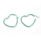 Stainless Steel Hoop Earrings Heart Purple Green Pink Yellow 1.5" To 2.2" P575
