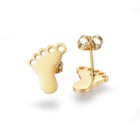 Stainless Steel Set Earrings Pendant Necklace Foot Feet Gold Silver 16.54" P732