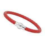 Unisex Men's Genuine Braided Leather Stainless Steel Magnetic Clasp Bracelet Red