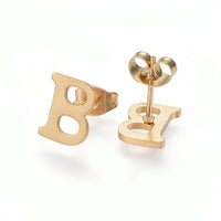 Stainless Steel Pendant 1.2" Earrings Necklace 17.7" Alphabet Letter Gold P813