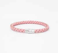 Unisex Men's Genuine Leather Stainless Steel Magnetic Clasp Bracelet Pink