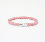 Unisex Men's Genuine Leather Stainless Steel Magnetic Clasp Bracelet Pink