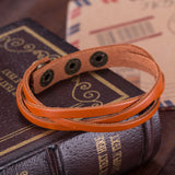 Leather Bracelet Beige  Orange Brown 8.5 Inches 13MM Push button L466