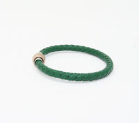 Unisex Men's Genuine Leather Stainless Steel Magnetic Clasp Bracelet Green