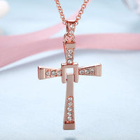 Rose Gold Platinum Plated Necklace Pendant Cross Zirconia 28 Inches 1.5MM B88