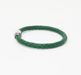 Unisex Men's Genuine Leather Stainless Steel Magnetic Clasp Bracelet Green