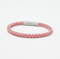 Unisex Men's Genuine Leather Stainless Steel Magnetic Clasp Bracelet Pink