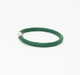 Unisex Men's Genuine Leather Stainless Steel Magnetic Clasp Bracelet Green