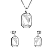 Stainless Steel Women's Unisex Set 18 Inch Necklace Earrings Square Zirconia Y74