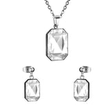 Stainless Steel Women's Unisex Set 18 Inch Necklace Earrings Square Zirconia Y74