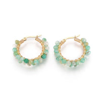Stainless Steel Hoop Earrings Pearl Ring White Gold Agate Tiger Eye Howlite P326