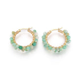 Stainless Steel Hoop Earrings Pearl Ring White Gold Agate Tiger Eye Howlite P326
