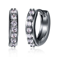 Platinum Black Gunmetal Plated Earrings  Hoop Huggies Zirconia  Latch Back Clasp L669