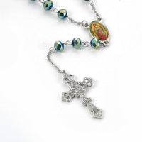 Pendant Necklace Stainless Steel Rosary Beaded Crucifix Cross Silver 27.5" P114