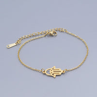 201 Stainless Steel Link Bracelet Lobster Hamsa Hand Silver Adjustable P260