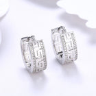 Platinum Plated Earrings Hoop Huggies AAA Zirconia Latch Back Clasp L544