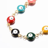 Stainless Steel Gold Plated Link Bracelet Evil Eye Lobster Adjustable Size P227