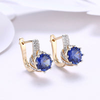 Platinum Plated Earrings Hoop Huggies AAA Zirconia Blue Latch Back Clasp L588