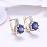 Platinum Plated Earrings Hoop Huggies AAA Zirconia Blue Latch Back Clasp L588