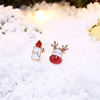 Rose Gold Silver Enamel Stud Earrings Christmas Reindeer Rudolph 16x7mm P132