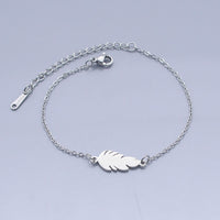 Stainless Steel Link Bracelet Lobster Clasp Feather Silver Gold Adjustable P263