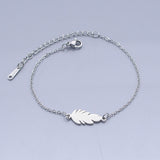 Stainless Steel Link Bracelet Lobster Clasp Feather Silver Gold Adjustable P263