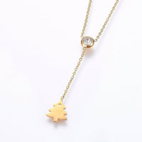 Stainless Steel Set Earrings Pendant Necklace Christmas Tree Gold 16.54" P728