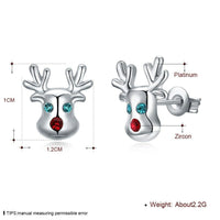 Stud Earrings Zirconia Christmas Rudolph Reindeer Platinum Gold 10x12mm P135