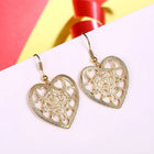 Yellow Gold Platium Plated Earrings Heart Chadelier Fish Hook Clasp L631