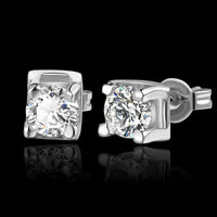 Gold Silver Plated Cube Tin AAA Zirconia Stud Earrings 7x6mm P124