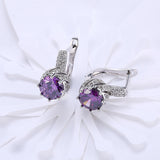 Platinum Plated Earrings Hoop Huggies AAA Zirconia Blue Latch Back Clasp L588