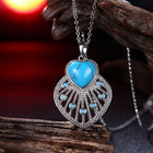 Platinum Plated Necklace Pendant Heart Kallaite  Blue 18 Inches 1MM Lobster B190