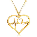 Stainless Steel Pendant Necklace Lobster Heart Heartbeat Silver Gold 17.7"  Z437