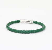 Unisex Men's Genuine Leather Stainless Steel Magnetic Clasp Bracelet Green